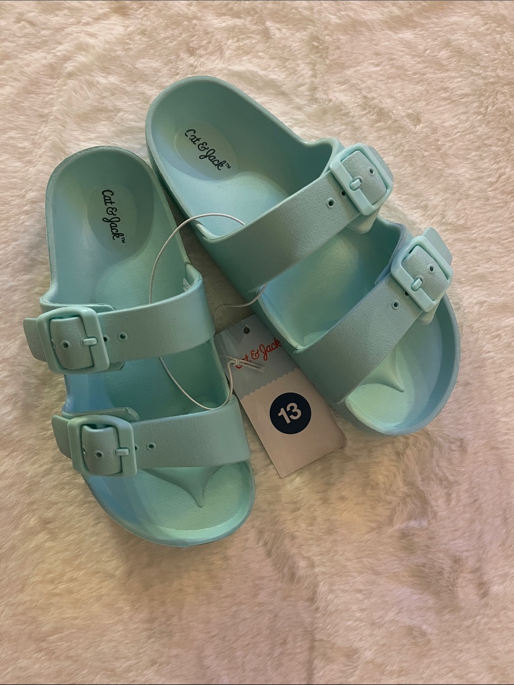 Cat & Jack Mint Green Adjustable Double-Buckle Slides  SZ 13